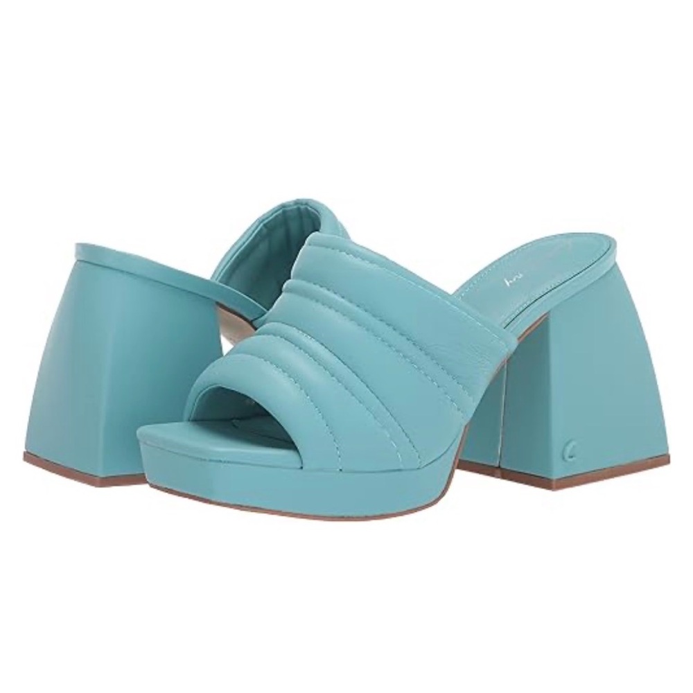 Circus By Sam Edelman Marlie Puff Mules Block Heels Calypso Blue Size 6
